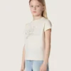 Journey girls’ T-shirt in white cotton jersey with silver studs