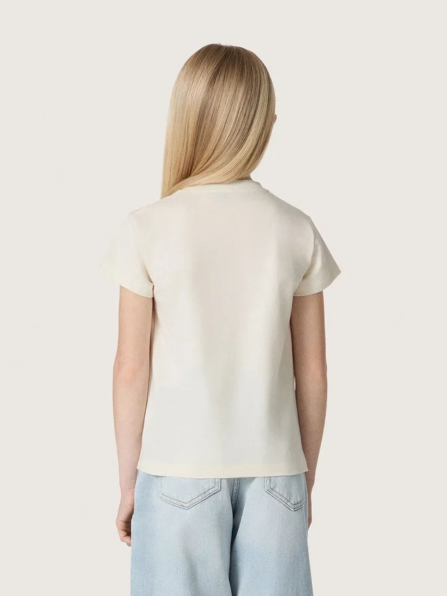 Journey girls’ T-shirt in white cotton jersey with silver studs