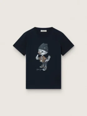 Journey T-shirt for boys in blue cotton jersey with digital mascot print