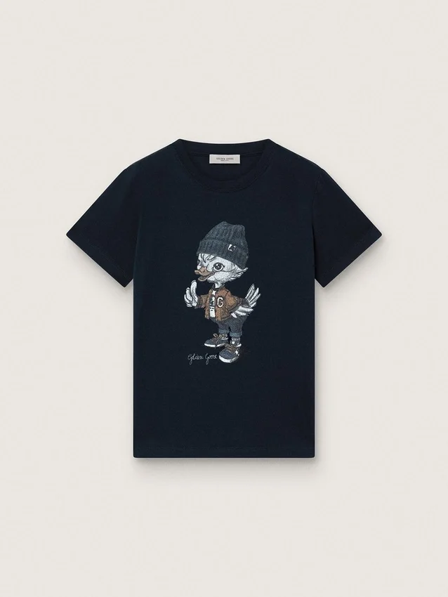 Journey T-shirt for boys in blue cotton jersey with digital mascot print