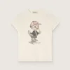 Journey T-shirt for girls in white cotton jersey with digital mascot print and crystal appliqués