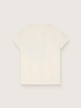 Journey T-shirt for girls in white cotton jersey with digital mascot print and crystal appliqués