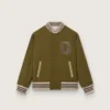 Journey unisex bomber jacket in military-green nylon twill with embroidered patch