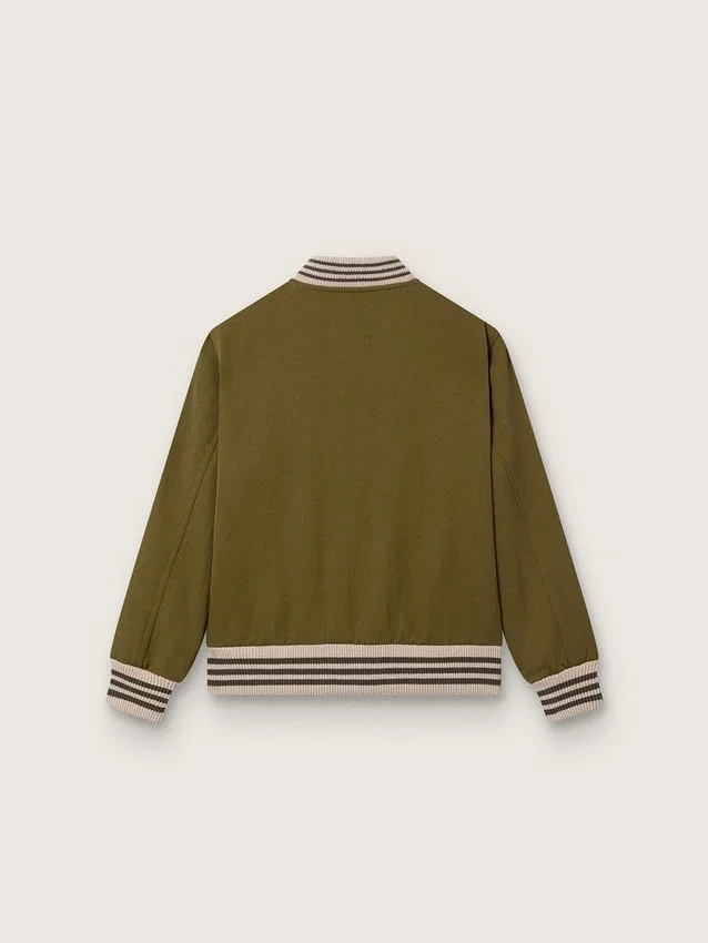 Journey unisex bomber jacket in military-green nylon twill with embroidered patch