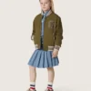 Journey girls’ pleated miniskirt in light blue cotton chambray with embroidered logo