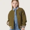 Journey unisex bomber jacket in military-green nylon twill with embroidered patch