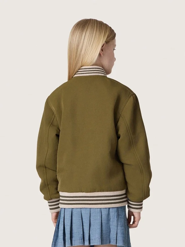 Journey unisex bomber jacket in military-green nylon twill with embroidered patch