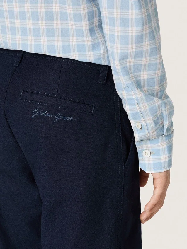 Journey unisex chinos in blue cotton canvas with embroidered logo
