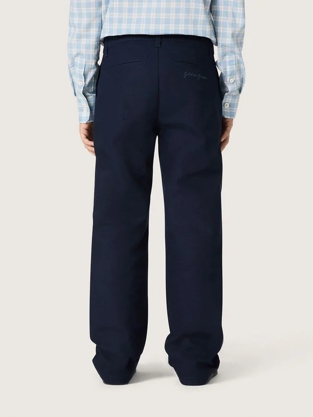 Journey unisex chinos in blue cotton canvas with embroidered logo