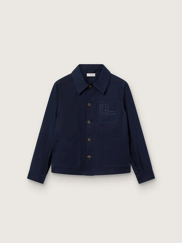 Journey unisex shirt in blue cotton canvas with embroidered logo