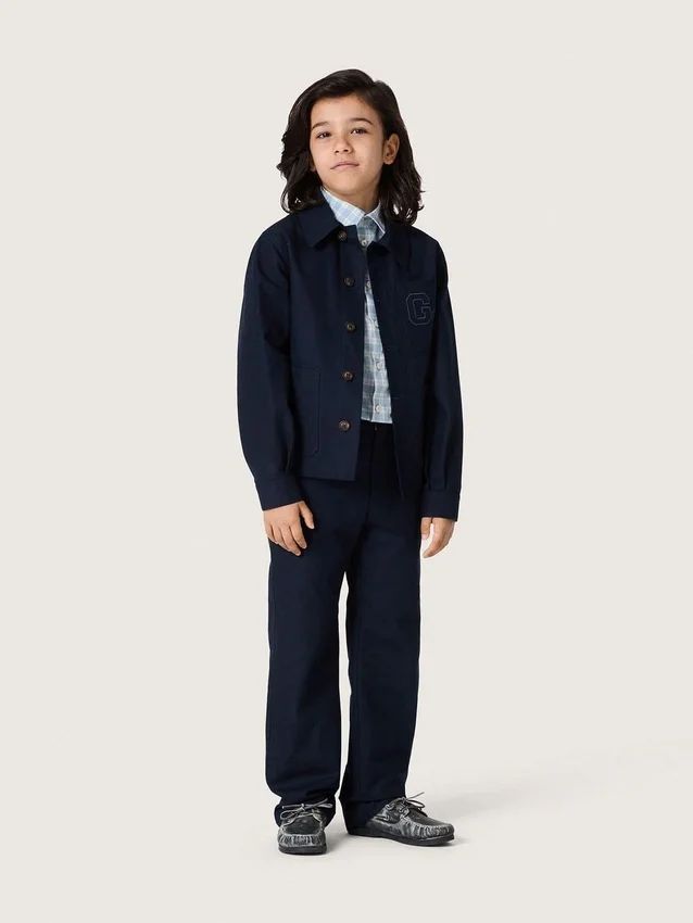 Journey unisex shirt in blue cotton canvas with embroidered logo