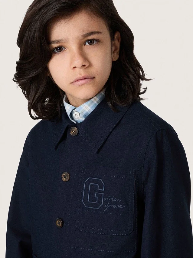 Journey unisex shirt in blue cotton canvas with embroidered logo