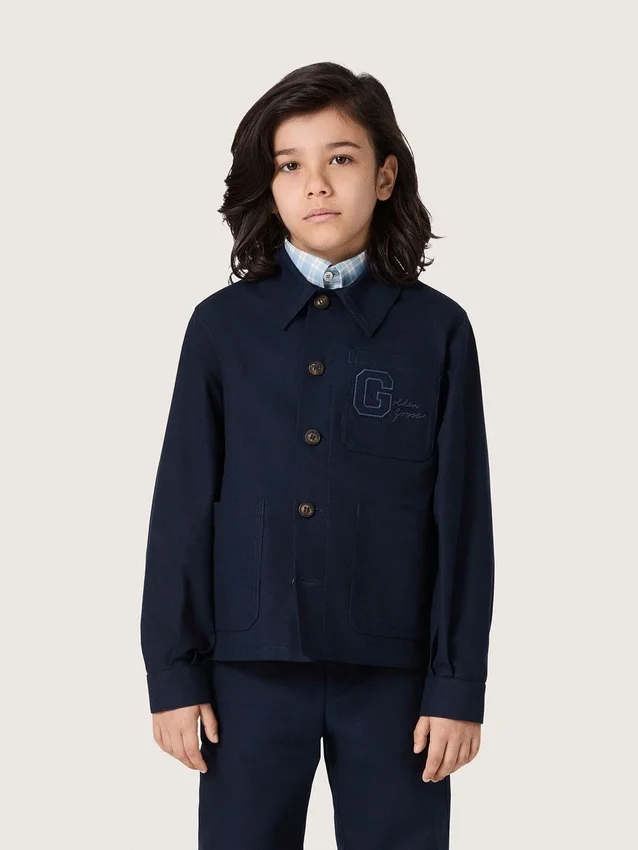 Journey unisex shirt in blue cotton canvas with embroidered logo