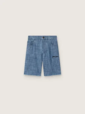 Journey unisex shorts in light blue cotton chambray with embroidered logo