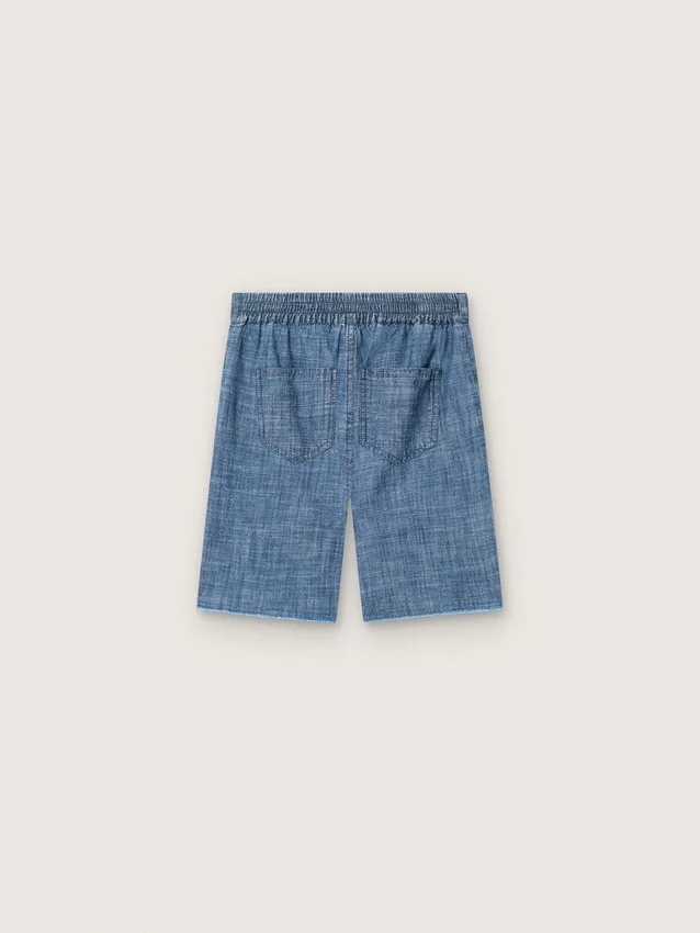 Journey unisex shorts in light blue cotton chambray with embroidered logo