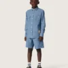 Journey unisex shorts in light blue cotton chambray with embroidered logo