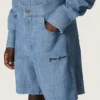Journey unisex shorts in light blue cotton chambray with embroidered logo