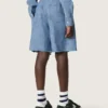 Journey unisex shorts in light blue cotton chambray with embroidered logo
