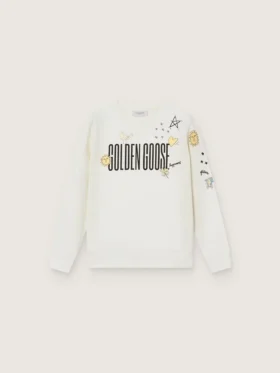 Journey unisex sweatshirt in white cotton blend with doodle print