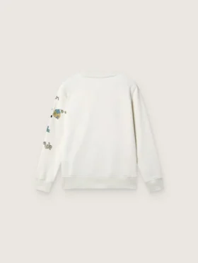 Journey unisex sweatshirt in white cotton blend with doodle print