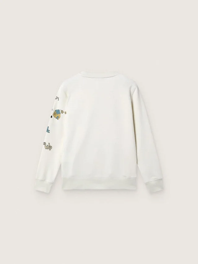 Journey unisex sweatshirt in white cotton blend with doodle print