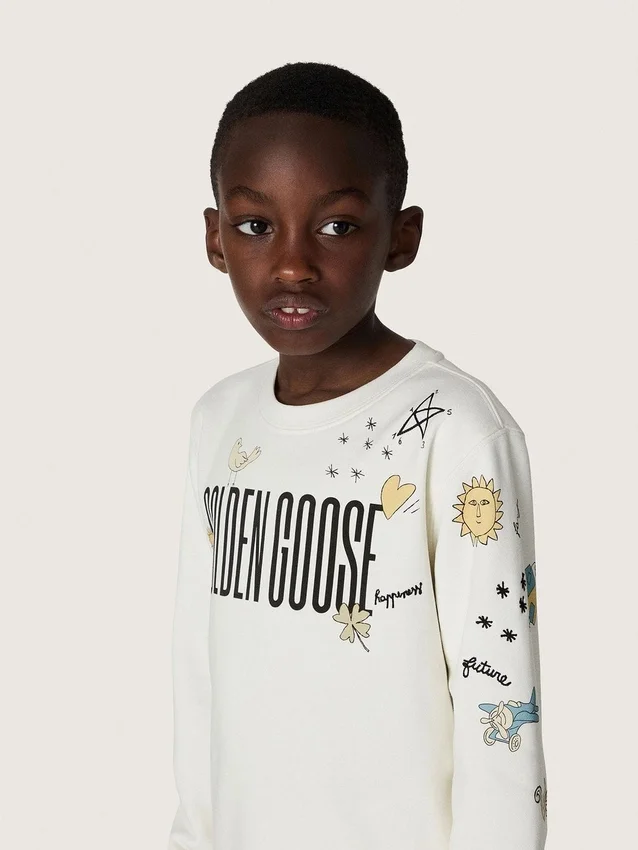 Journey unisex sweatshirt in white cotton blend with doodle print