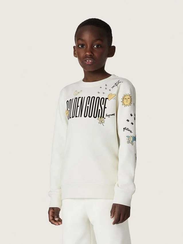 Journey unisex sweatshirt in white cotton blend with doodle print