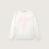 Journey white cotton crew-neck sweatshirt for girls with mascot print and crystal appliqués