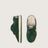 Junior Ball Star in forest-green suede with cream leather star and heel tab