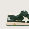 Junior Ball Star in forest-green suede with cream leather star and heel tab