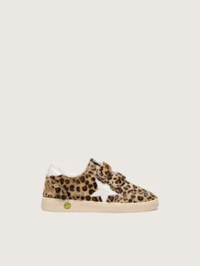 Junior Ball Star in leopard-print pony skin with white leather star and heel tab