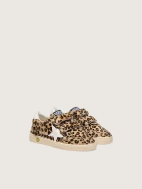 Junior Ball Star in leopard-print pony skin with white leather star and heel tab