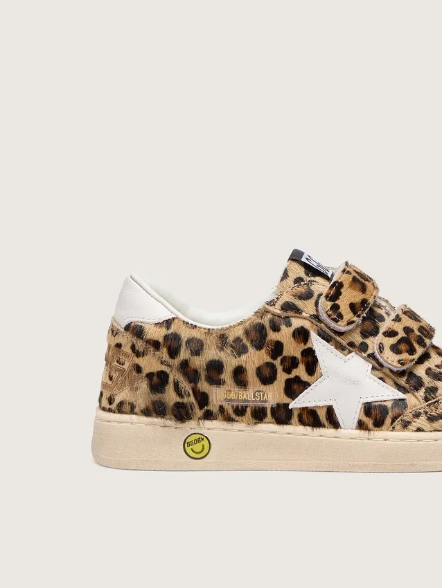 Junior Ball Star in leopard-print pony skin with white leather star and heel tab