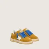 Junior Ball Star in ocher suede with glossy white leather star and heel tab