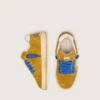 Junior Ball Star in ocher suede with glossy white leather star and heel tab