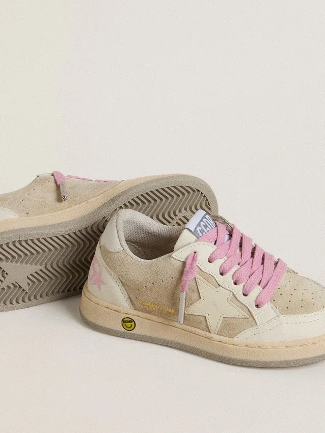 Junior Ball Star in pearl suede with leather star and heel tab