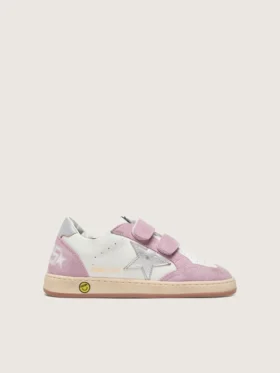 Young Ball Star in white leather with metallic silver leather star and lilac suede inserts