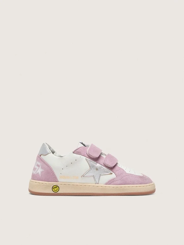 Young Ball Star in white leather with metallic silver leather star and lilac suede inserts