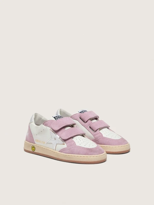 Young Ball Star in white leather with metallic silver leather star and lilac suede inserts