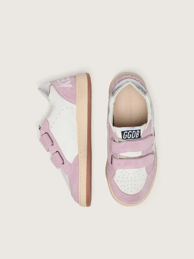 Young Ball Star in white leather with metallic silver leather star and lilac suede inserts