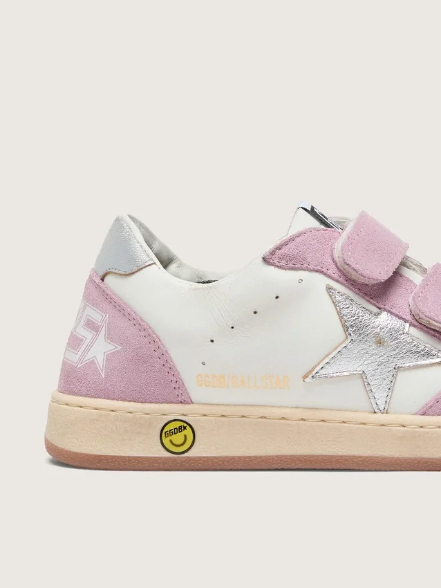 Young Ball Star in white leather with metallic silver leather star and lilac suede inserts