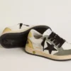 Junior Ball Star in white nappa with dark green suede inserts and black star