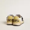 Junior Ball Star in white nappa with dark green suede inserts and black star