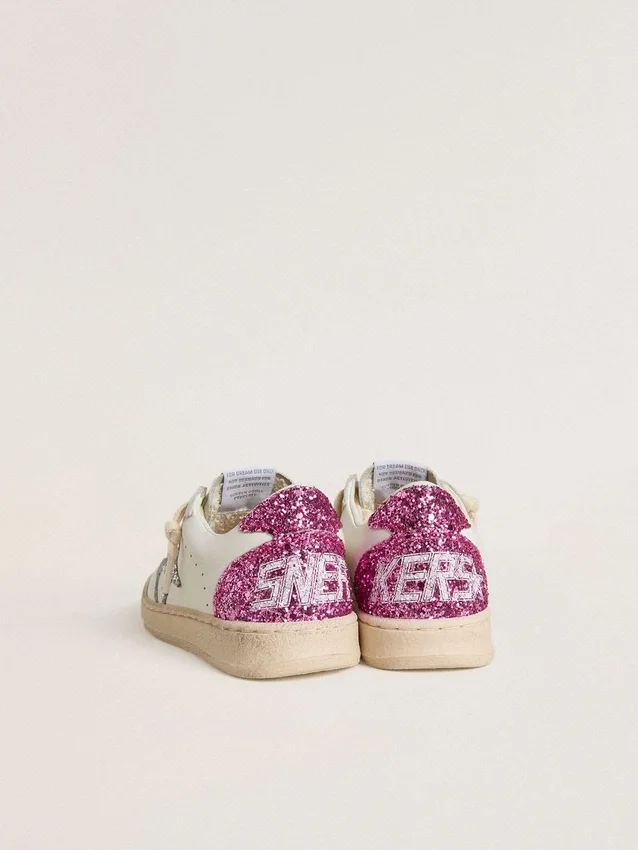 Junior Ball Star with silver glitter star and pink glitter heel tab