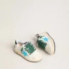Junior Ball Star with turquoise star and green suede heel tab