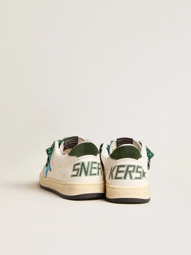 Junior Ball Star with turquoise star and green suede heel tab