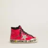 Junior Francy in sequins with ice-gray suede star and animal-print laces