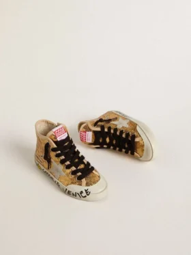 Junior Francy Penstar in gold sequins with ice-gray suede star