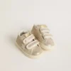 Junior June in sand-colored metallic suede with white leather star and heel tab