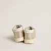 Junior June in sand-colored metallic suede with white leather star and heel tab